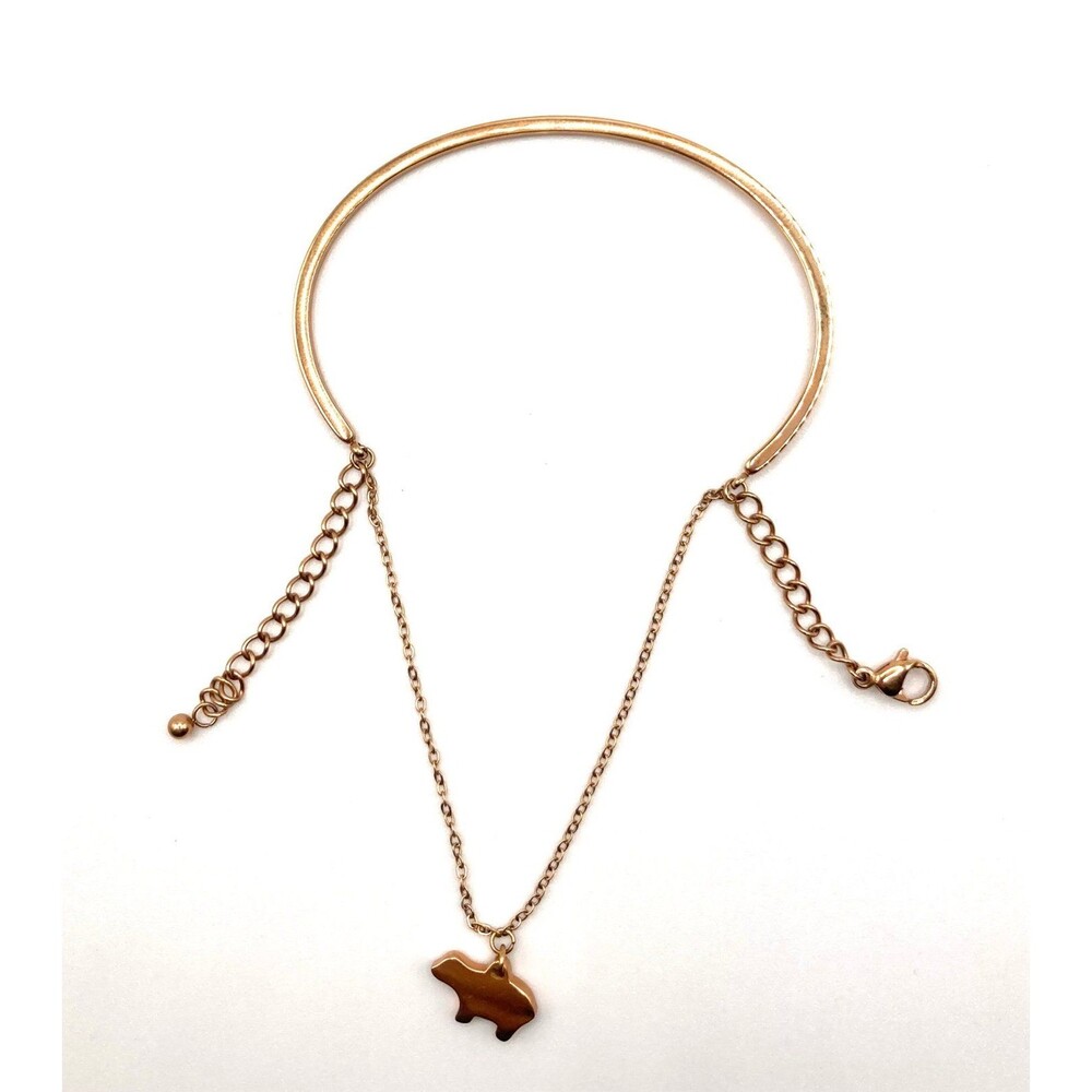 Gold Tone Chain Bracelet with Bear Charm Adjustable Bangle Minimalist